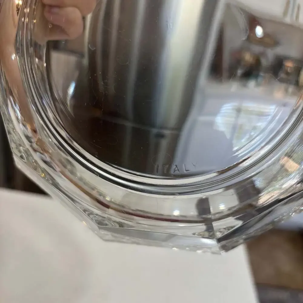Vintage Clear Glass Decagon Faceted Serving Bowl, Made in Italy 9”